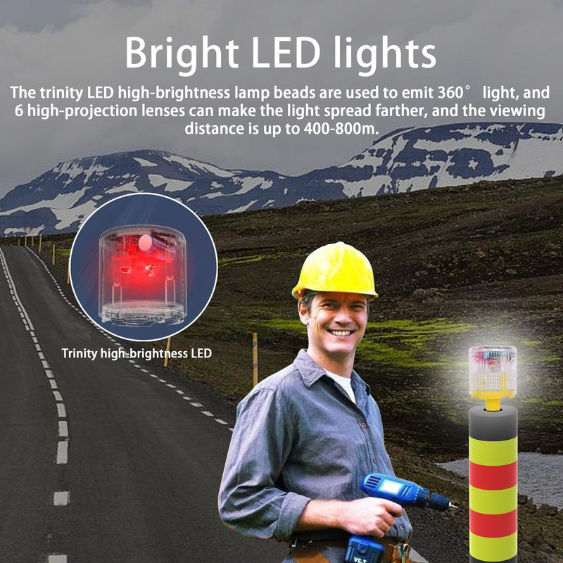 Solar Strobe Warning Light: Flashing Super Bright 360 Degree, Automatically Turn On&Off, Traffic Light Emergency Strobe Lightfor Construction, Dock, Marine,Crane Tower, Factory (White) Model A White