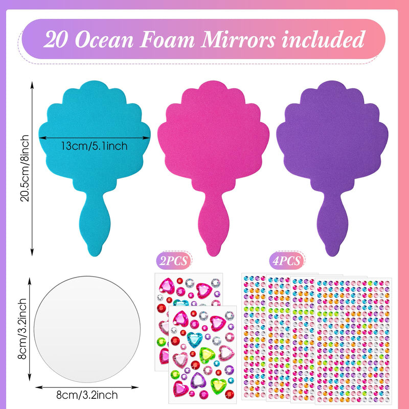 Geetery 20 Pcs Unbreakable Kids Mirror DIY Decorate Your Own Princess Mirror Mermaid Foam Small Crafts Princess Party Decorations(Pink, Purple, Turquoise) Pink, Purple, Turquoise