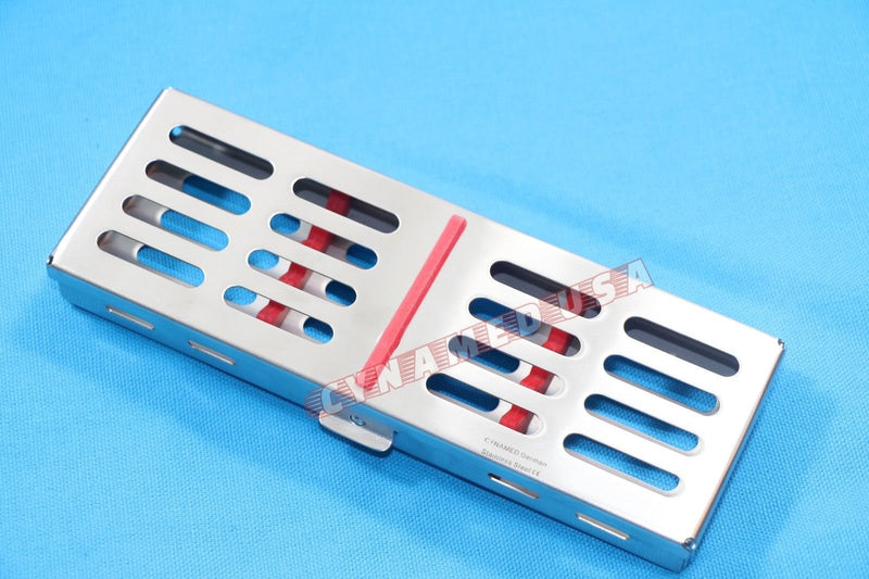 New German Stainless Dental Autoclave Sterilization Cassette Rack Box Tray for 5 Instrument RED