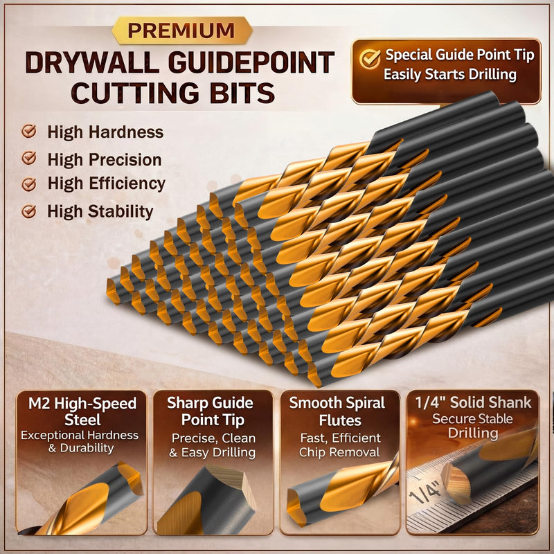 Tondiamo 50 Pcs Drywall Cut Out Bit 1/4 Inch Guide Point Cutting Router Bits Tools for Use with Spiral Saw