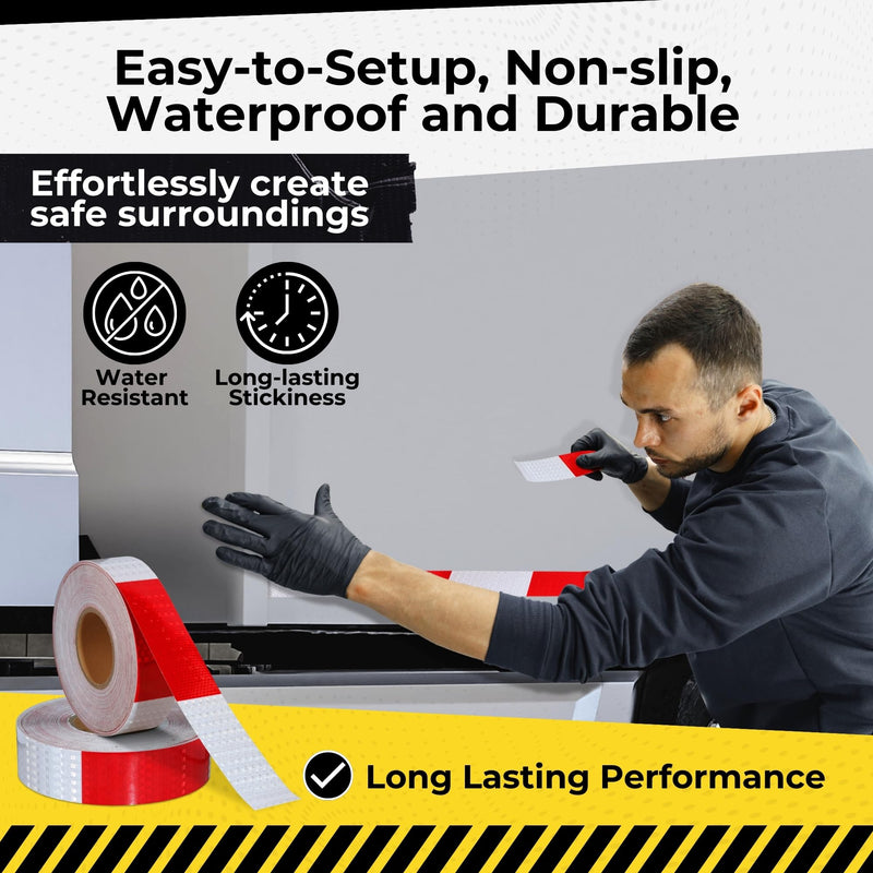 DOT C2 Reflective Tape 2IN x 100 FT - Outdoor Waterproof Conspicuity Tape - Red White Reflector Tape for Trailers, Vehicles, Boats - Strong Reflective Safety Tape for Caution Warning Signs