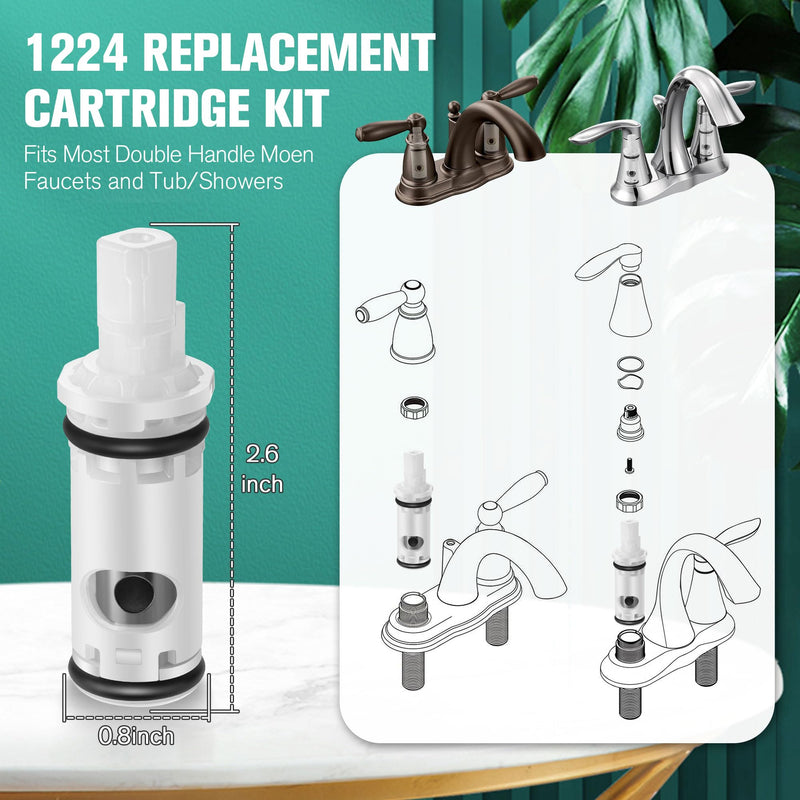 Feekoon 1224 1224B Faucet Cartridge Replacement Kit Compatible with Moen Most Double Handle Faucets and Tub/Showers, Bathroom Faucet Replacement Parts with 14272 Cartridge Removal Tool