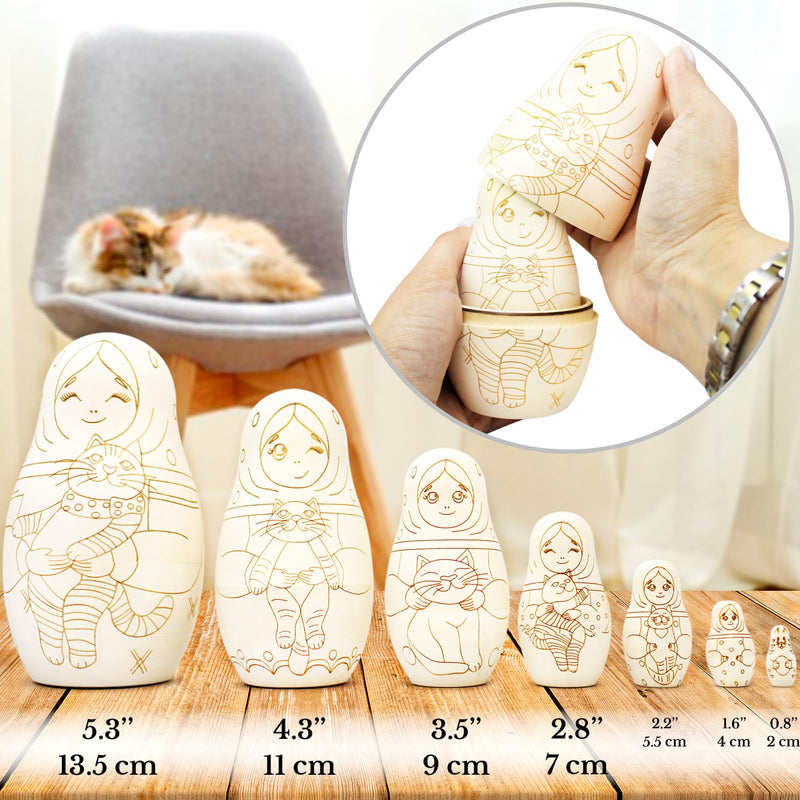 Matryoshka Unfinished Wood Crafts DIY Projects Unpainted Nesting Dolls, Blank Nesting Dolls Wooden Matryoshka for Activities Birthday Gift DIY Enthusiasts