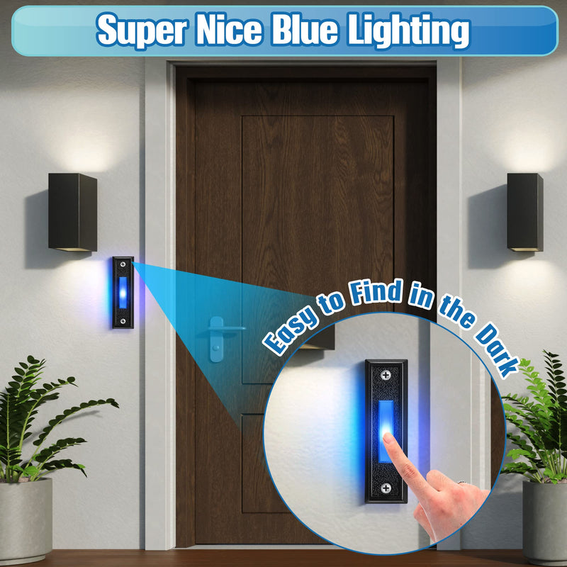 Saillong Lighted Doorbell Button, Wall Mounted Garage Door Switch with Bule LED Light Compatible with Most Wire Doorbell Chimes, Transformer, Ringers, Buzzers(Black,2 Pack) 2 Black