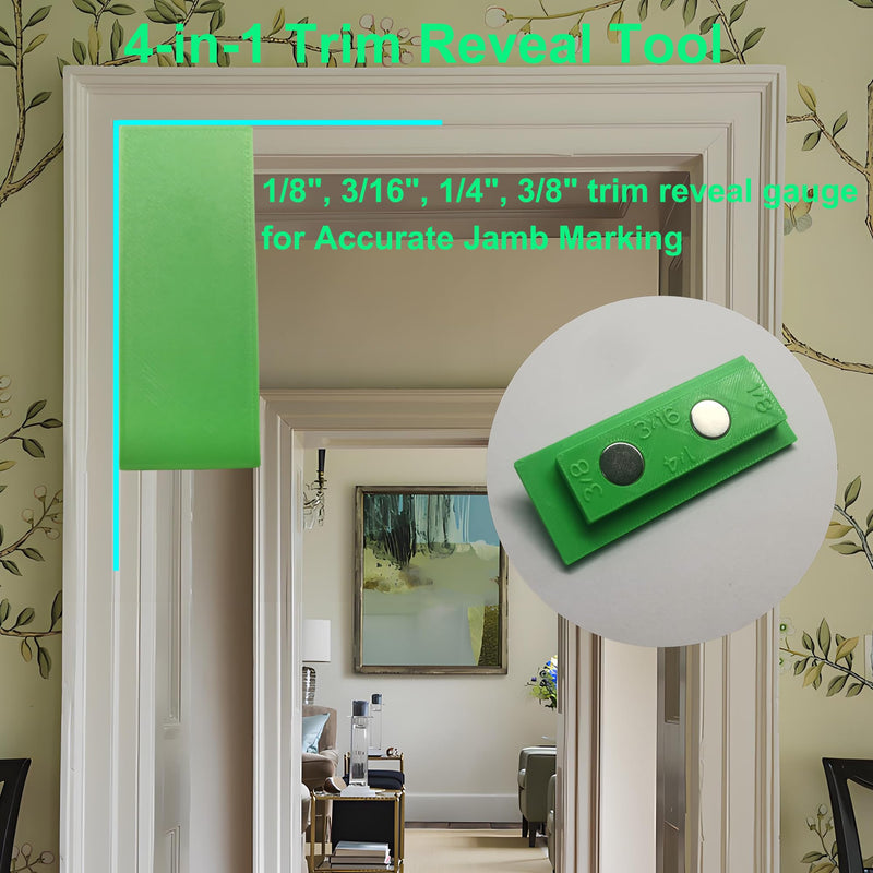 Stud and Trim,4-in-1 Trim Reveal Tool - 1/8", 3/16", 1/4", 3/8" trim reveal gauge for Accurate Jamb Marking,Magnetic Stud Finder for Locate Screws,(Green)