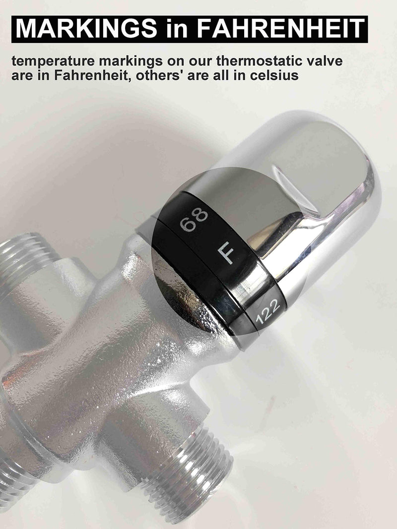 Three-way Thermostatic Mixing Valve,1/2NPT Connections,Solid Brass