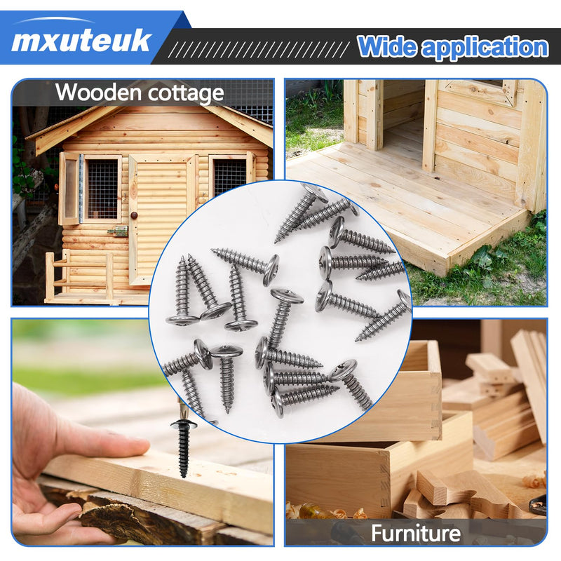 mxuteuk #8×3/4 Wood Screws,Phillips Modified Truss Head Wood Screws,Stainless Steel Wood Screws,Quick Metal Self Tapping Screws (200PCS) #8×3/4" Silver