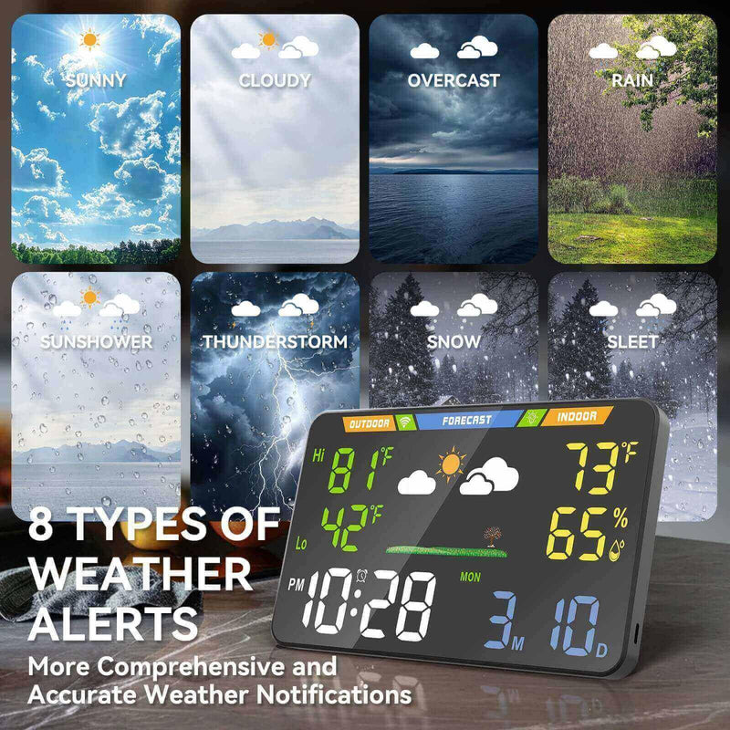 EnvyBox WiFi Weather Station 8.5" LED Display | Privacy-Focused, No App Required, Syncs Weather & Time for Home/Office | Accurate Weather Data, Dual Power Options, Black