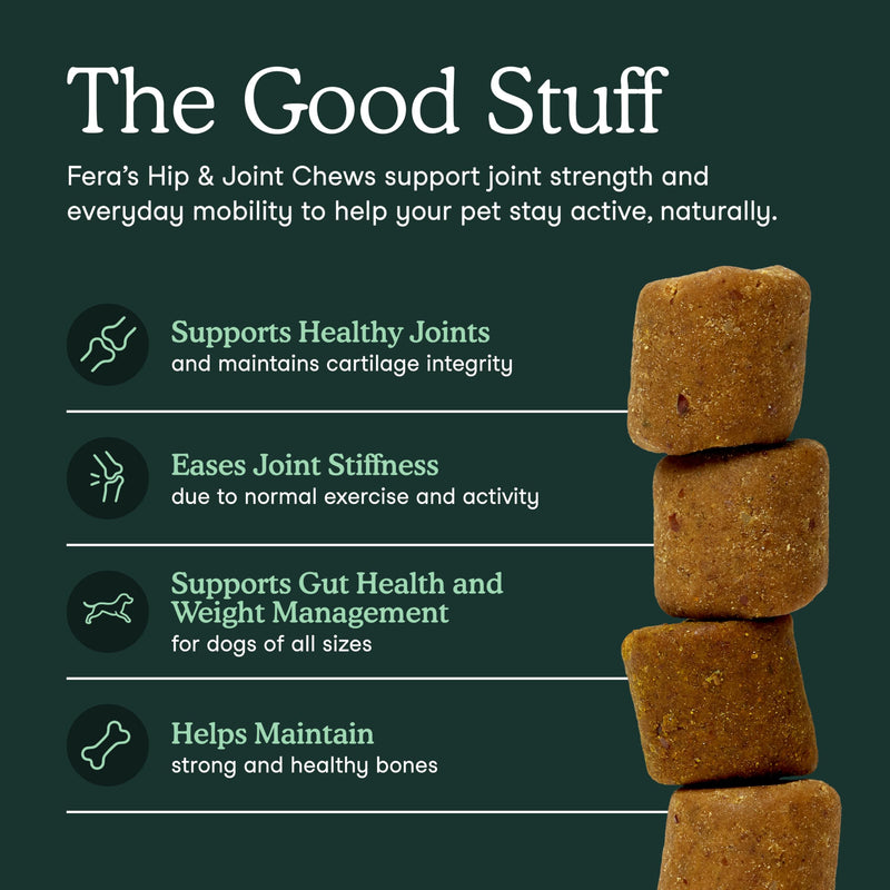 Fera Pets Stiff Joints & Mobility Support for Dogs – Collagen + Hip & Joint Chews for Flexibility, Comfort & Active Movement