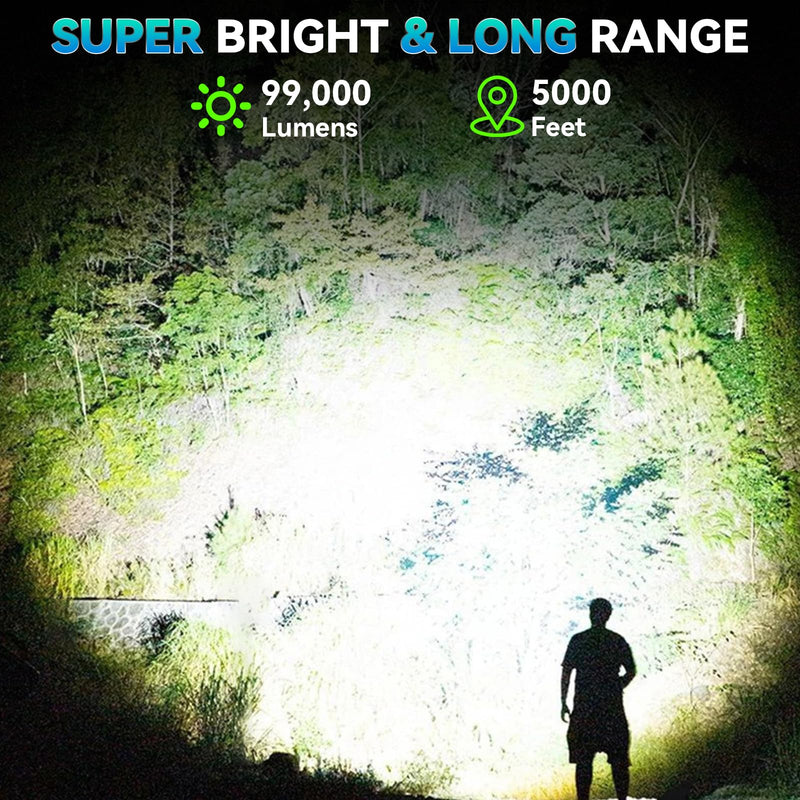 Rechargeable Spotlight，99,000 Lumens Super Bright LED SpotLights Flashlight, 10000ɱAh Spot Lights Long Runtime Waterproof ，Spot Light Outdoor Handheld with Cob Light & Foldable Tripod for Camping Green