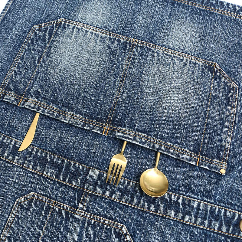 Jeanerlor Women's Cross Back Apron with Tool Pockets for Women Denim Work Teacher Aprons for Hair Stylist Cooking Kitchen (Blue) Adjustable S to M Medium Denim Blue
