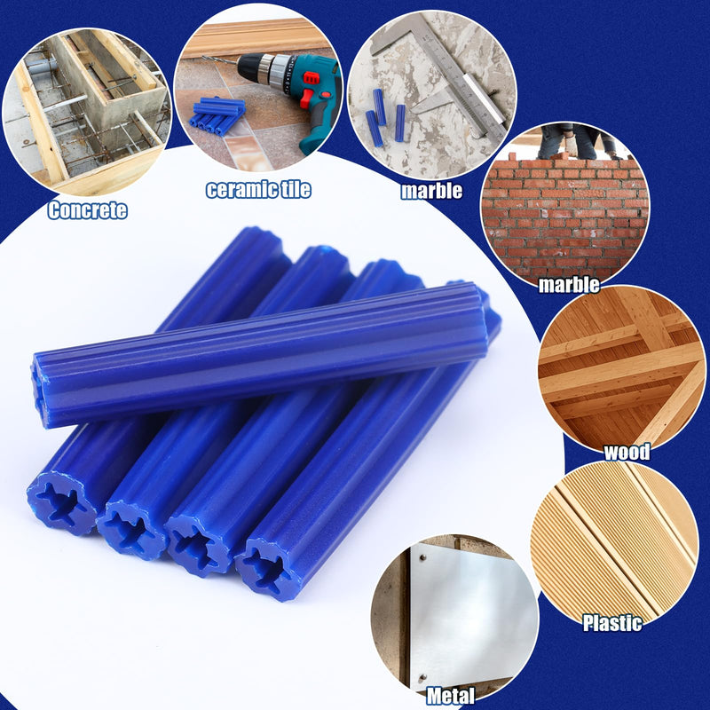 200 Pcs 5/16" Hole Screw Expanding Plastic Screw Anchors Blue Plastic Anchors Drywall Wall Expansion Pipe Bolt Expansion Tube for Hollow Walls Concrete Tile Cement Other Surface (1'') 1''