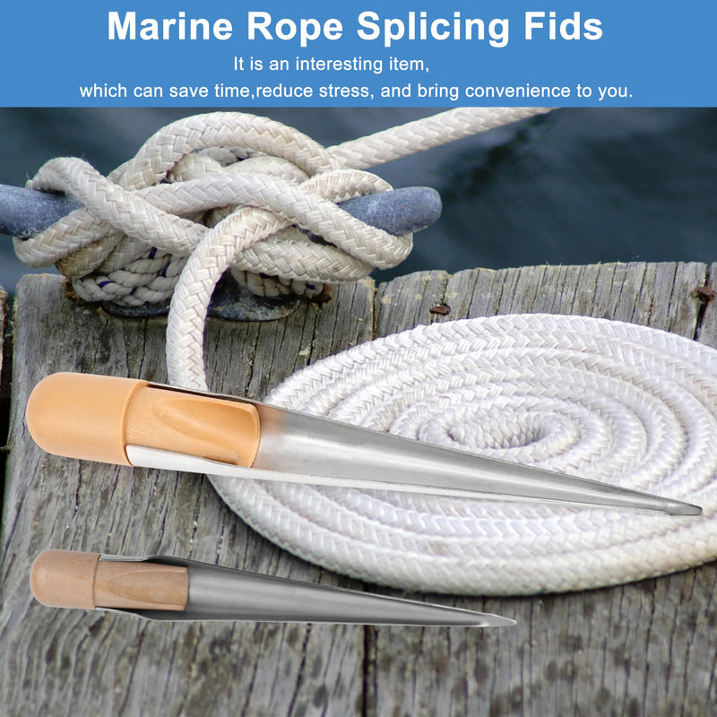Marine Rope Splicing Spikes FID, Stainless Steel Hollow Splicing Peak with Wood Handle 7inch/11inch for Boat Rope Line Wire Deck Hardware Tool S+L-2pcs