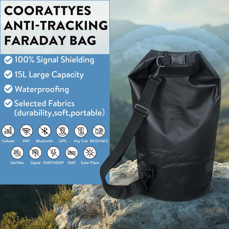 Faraday Dry Bag-15L/420D Signal Blocking Backpack - Protects Electronics from Spying & Hacking- Blocks RFID, WiFi, Bluetooth, NFC, Cellular, GPS, EMF