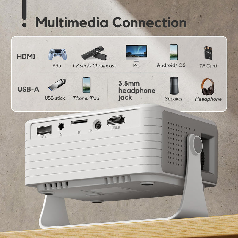 Mini Projector with WiFi and Bluetooth, AKIYO 2025 Upgraded Projector 1080P Support, 360° Rotating, Auto Keystone, Portable Projector for Home Theater/Outdoor, Compatible with iOS/Android/Laptop/PS5