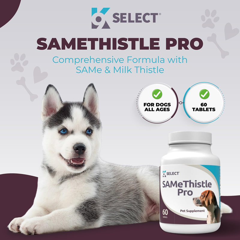 K9 Select SAMeThistle Pro –60 Tablets Liver Support for Dogs with SAM-e & Milk Thistle – Hepato Support for Dogs, Liver & Kidney Detox