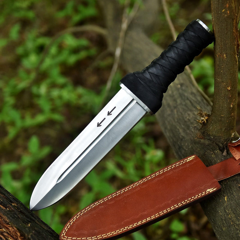 V M Vinland Saga Thorfinn Dagger Replica – Handmade Fixed Blade Viking Knife with Leather Sheath, Real Anime Collectible Gift for Men