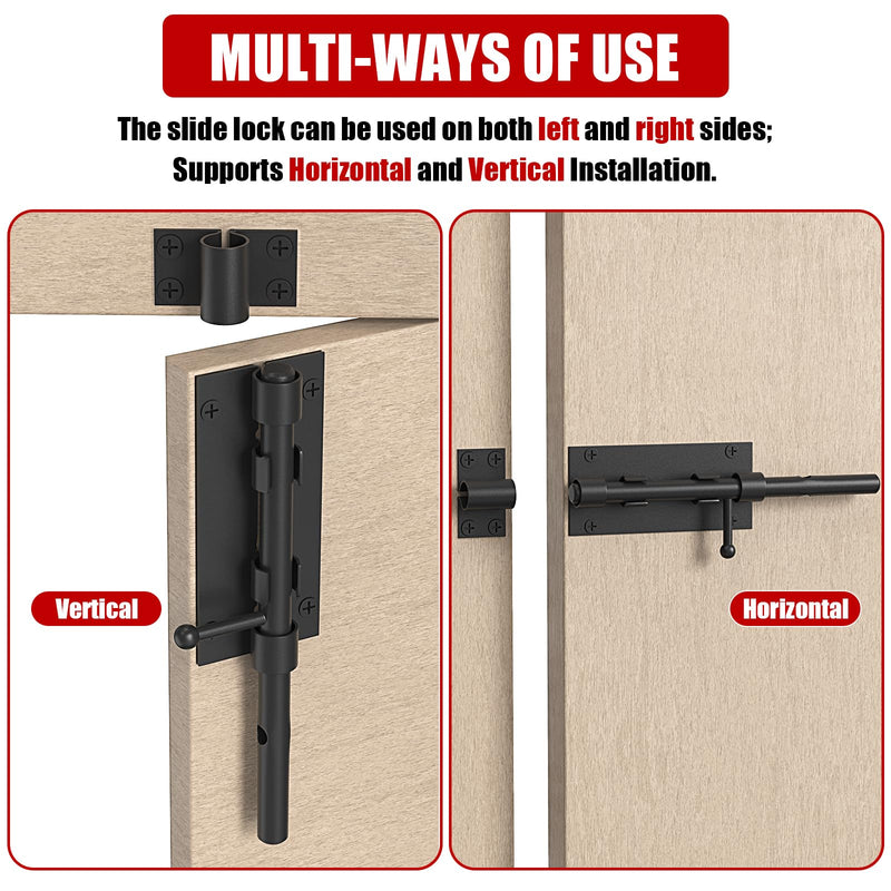 6.3 Inch Barrel Bolt Latch with Padlock, 2 Pack | Heavy Duty Slide Bolt Latch Shed Door Lock Solid Stainless Bolt Lock for Bedroom, Fence, Shed, Barn Door