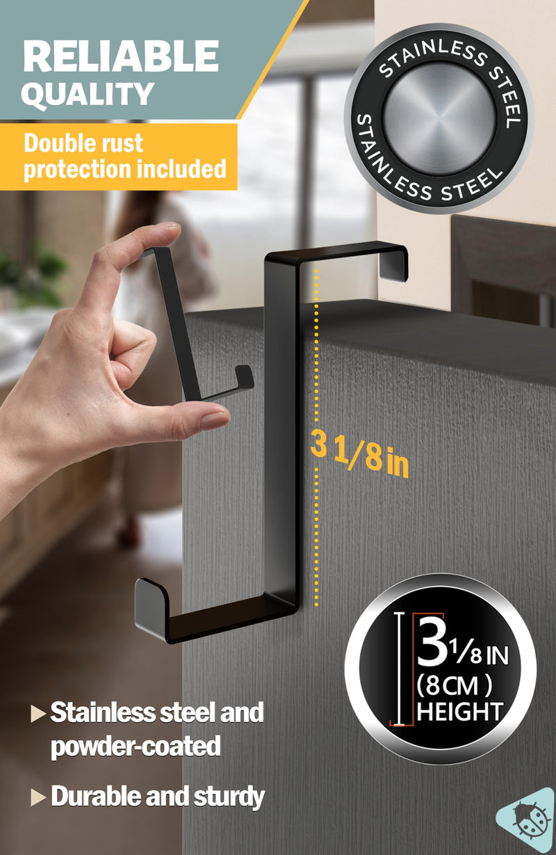 Menz Over The Door Hooks 10 Pack, 2-Sided Fits 1 3/8" & 1 3/4" Coat Hanger, Black Towel Holder w/Anti-Scratch Pads, Wreath Hanger w/Removable Sticky Non-Slip Dots, Thin Enough for Doors to Close 10pack fits 1 3/8" to 1 3/4"
