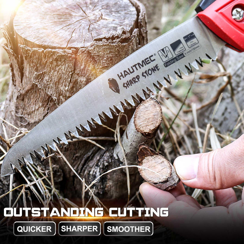 HAUTMEC 6" Folding Saw Pruning Saw, Pro Folding Saw of Sharp Stone Serie, SK5 Foldable Blade Triple-cut Teeth, for Wood Cutting, Garden Camping, Landscaping, Tree Trimming HT0303 6 inches for sprigs