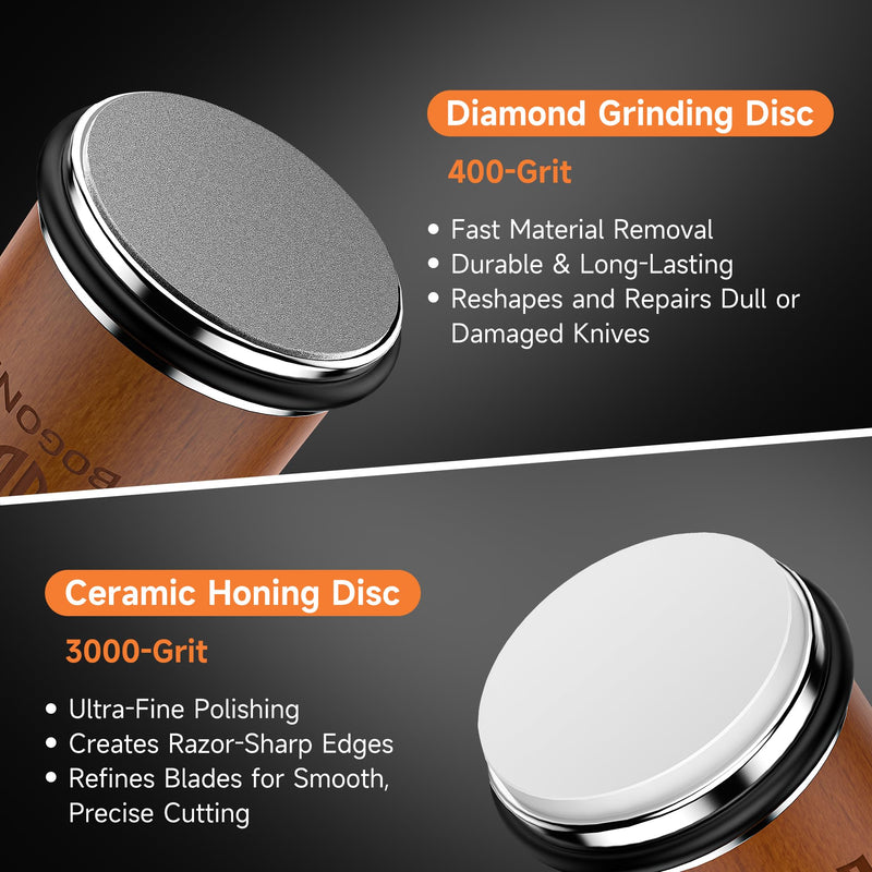 Rolling Knife Sharpener, Diamond & Ceramic Discs, 15° & 20° Magnetic Angles, Fast & Safe for Any Blade Hardness, Sharpening Kit for Kitchen & Pocket Knives, Razor-Sharp Edge, Leather Strop, Ideal Gift