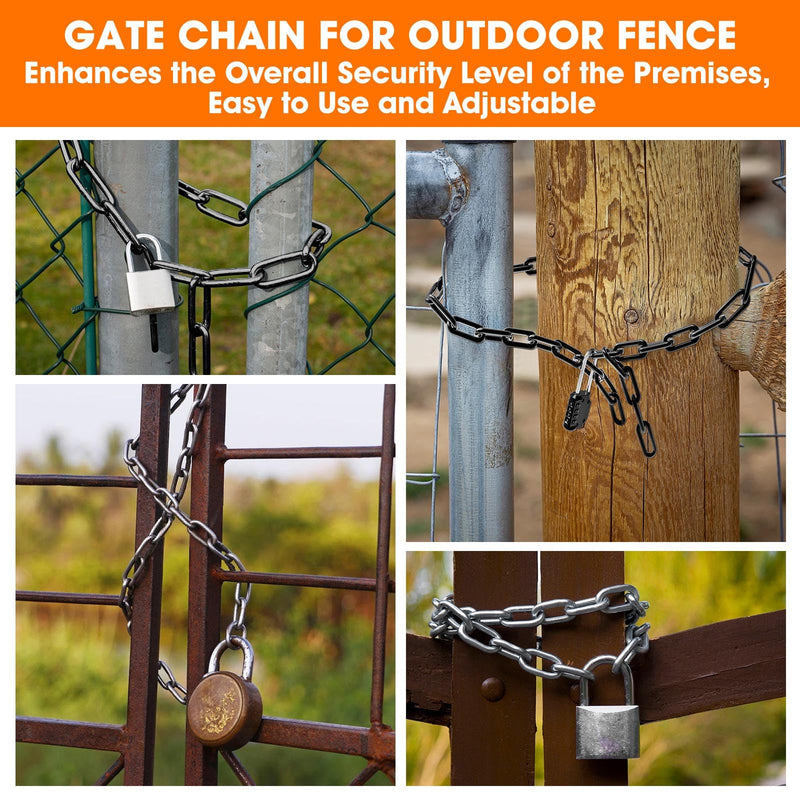 Gate Chain Lock, 23.6 Inch 304 Stainless Steel Chain Fence Gate Latch with Carabiner, Outdoor Hardware Lock Chain for Yards, Pet Cages, Horse Goat Dog Stall Barn and Fence Gates (Black Dia 4mm-2Pcs) Black Dia 4mm-2Pcs
