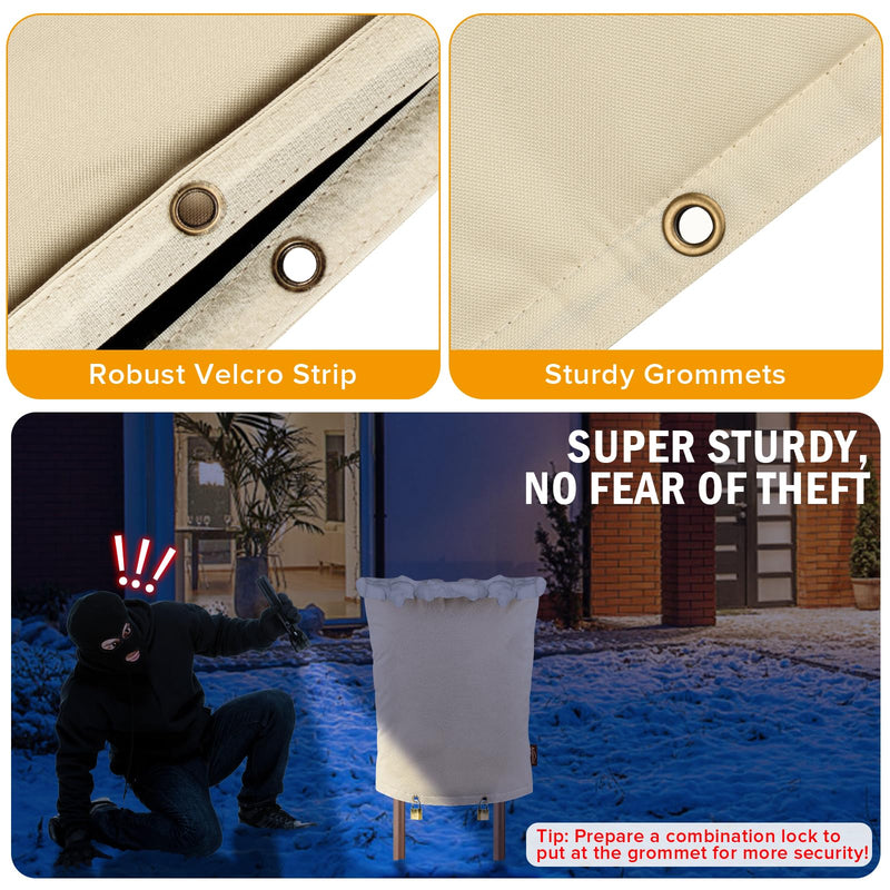 Upgraded Backflow Preventer Cover Aluminum Foil (5℉) - 16"W x 20"H Industrial 600D Winter Sprinkler Valve Covers for Outside, Anti-UV Winter-Freeze Water Well Pump Cover, Beige 16" W x 20" H