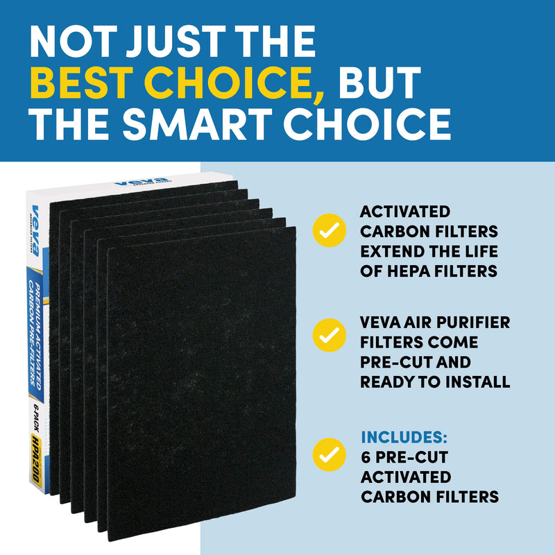 VEVA Air Purifier Filter Replacements - 6 Pack Precut & Compatible with Honey-well HPA200 Purifiers - Premium Activated Carbon Pre-Filters 6 Pre-Filters