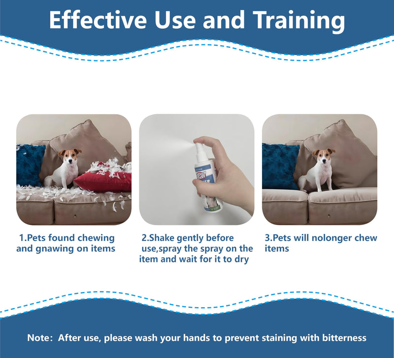 No Chew Spray for Dogs, No Chew Deterrent to Stop Chewing Furniture & Licking Hot Spots, Natural & Alcohol-Free, Indoor/Outdoor Use (2 X 3.38 fl oz)