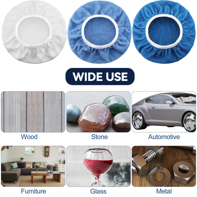 Tallew 40 Pcs 9 to 10 Inches Buffer Pads Bulk Car Polisher Bonnets Orbital Buffer Bonnets Microfiber Polishing Pad Car Wax Cover for Cleaning and Polishing(Royal Blue,Light Blue,White) Royal Blue,Light Blue,White