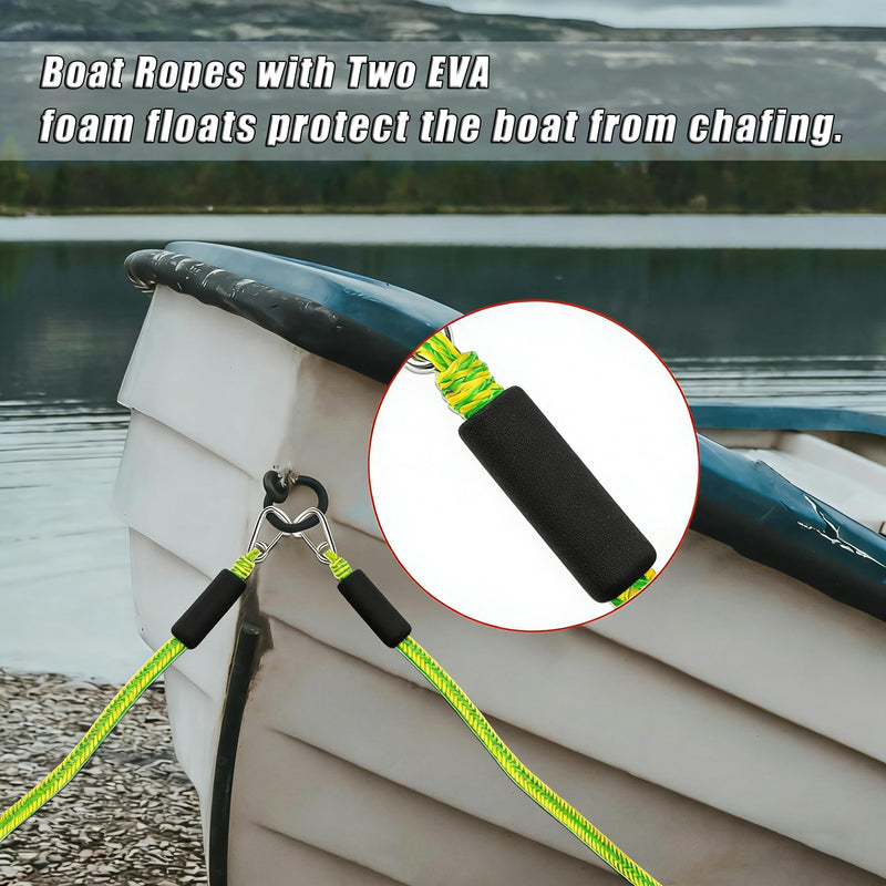 4 Ft Bungee Dock Line for Boats,Built-in Snubber,Dock Lines with Stainless Steel Clip,Scalable Boat Accessories Suitable for Kayak,Jet Ski,Pontoon, Canoe, Power Boat (Green with Hook 2P) Green with hook 2P