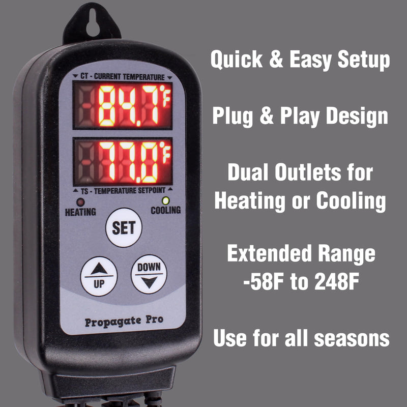 15 Amp Plug in Digital Temperature Controller Outlet by Propagate Pro | Heating/Cooling Thermostat 110V 15A 1500W Programmable Temp Controlled Heater Cooler Reptile Box Fan 120V (PPTC1) PPTC1