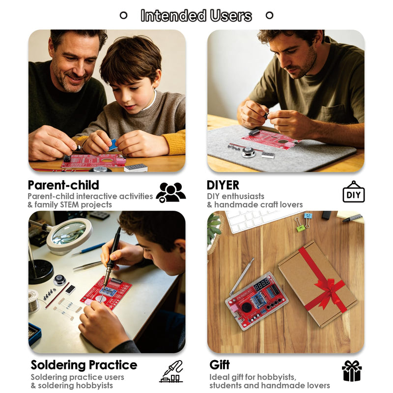 DIY FM Radio Soldering Practice Kit, 87-108MHz with 2 Power Modes (USB/Battery) & Acrylic Case, STEM Project for Beginners & School Education, Complete Kit with PCB, Components, Speaker