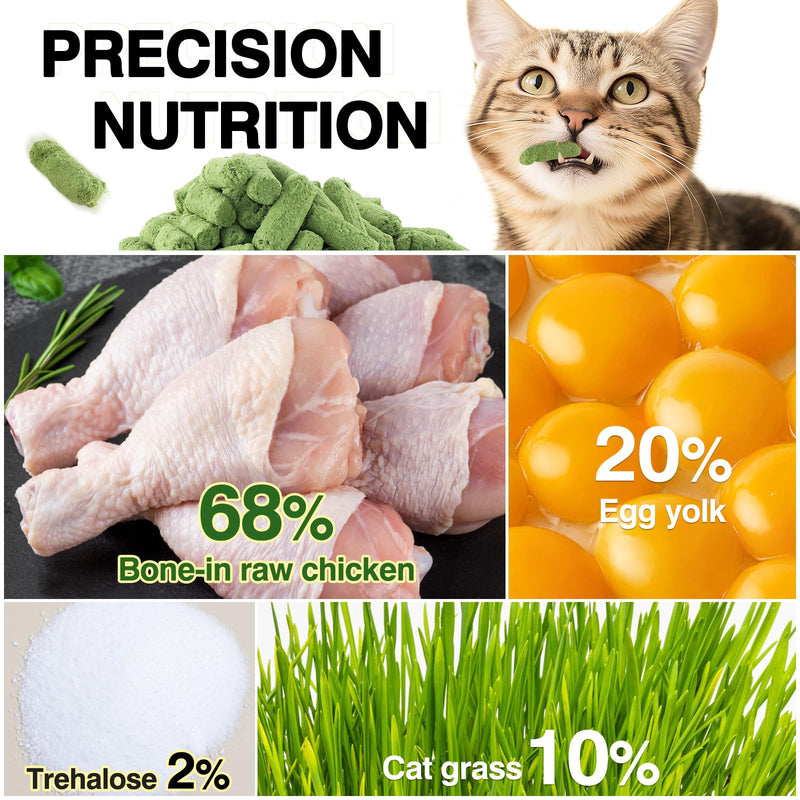 3.53oz Freeze-Dried Cat Grass Treats with Chicken & Egg Yolk - Natural Cat Grass Teething Sticks for Hairball Control & Dental Care - High Protein, Grain Free Snacks for Indoor Cats 3.53 Ounce (Pack of 1)
