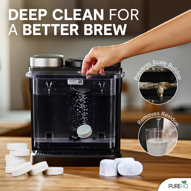 Coffee Maker Cleaner Tablets – 24 Count, Descaling Tablets for Keurig and Breville Machines – Includes 6 Water Filter Cartridges – Deep Cleaning Descaler Tab for Espresso & Single-Serve Coffee Makers