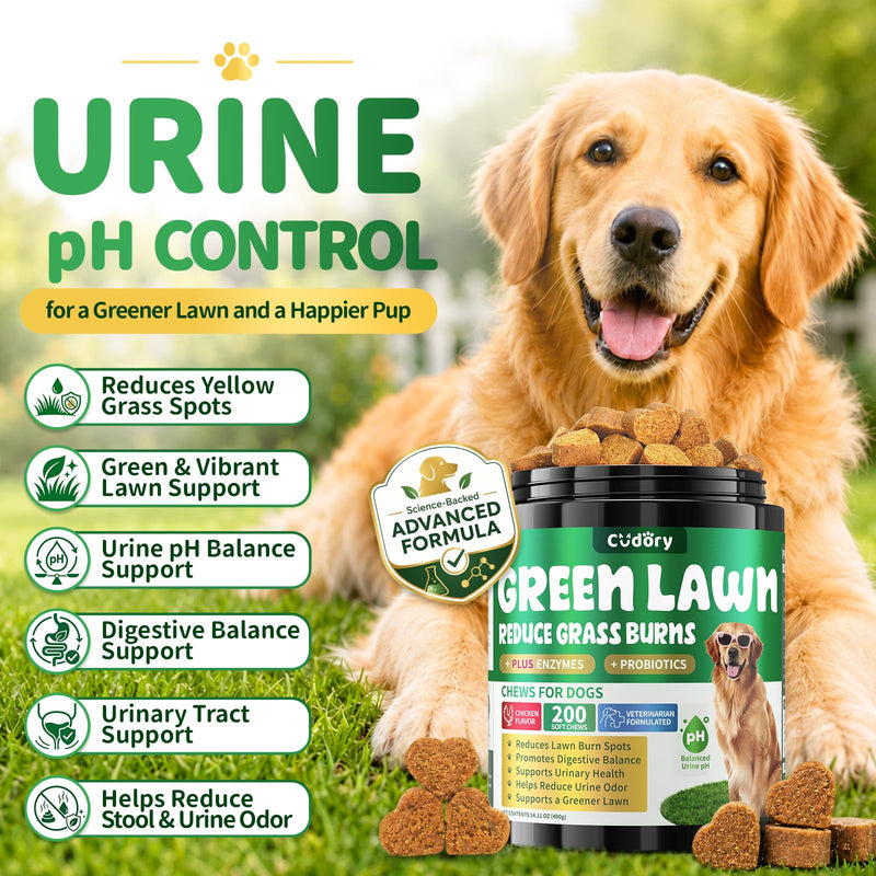 Dog Urine Neutralizer for Lawn - Green Grass Chews for Dogs, 200 Chew Female Pee Grass Burn Spot by Dog Urine, Gut Health Probiotics & Enzymes, Helps Yard Stay Green, with Cranberry for Urinary Tract