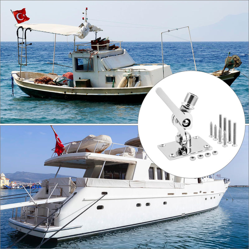 QWORK 316 Stainless Steel Adjustable Ratchet Mount - Marine Grade, Rust-Proof, Highly Polished Finish Base Mount for Boat