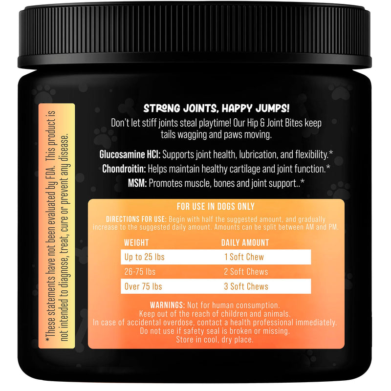 Hip & Joint Mobility Dog Vitamins and Supplements (120 Ct) Dog Bites Soft Chews Treats with Glucosamine Chondroitin MSM Turmeric Omega 6 Dog Joint Supplement for Small Medium Large Dogs