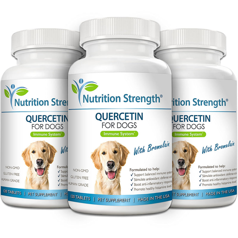 Nutrition Strength Quercetin for Dogs with Bromelain to Support Balanced Immune System, Promote Inflammatory Relief & Antioxidant Activity, Quercetin for Dog Allergies, 120 Chewable Tablets - PawsPlanet Australia