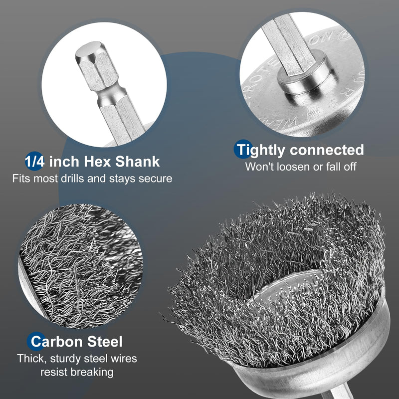 6Pcs Professional Wire Wheel, Carbon Steel Wire Brush for Drill, Drill Wire Brush for Cleaning Rust, Wire Brush Drill Attachments with 1/4 Inch Hex Shank, Wire Cup Brush for Drill