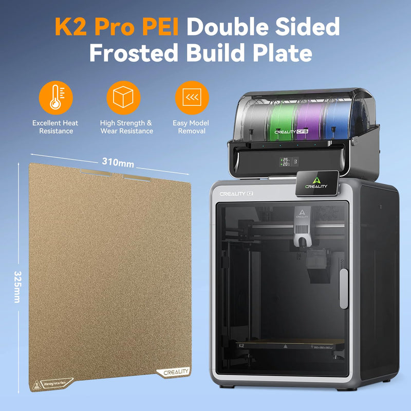 Creality K2 Pro PEI Double Sided Frosted Build Plate Textured PEI Build Plate Flexible Removal Spring Steel Sheet 310x325mm for K2 Pro 3D Printer K2 Pro PEI (310x325mm)