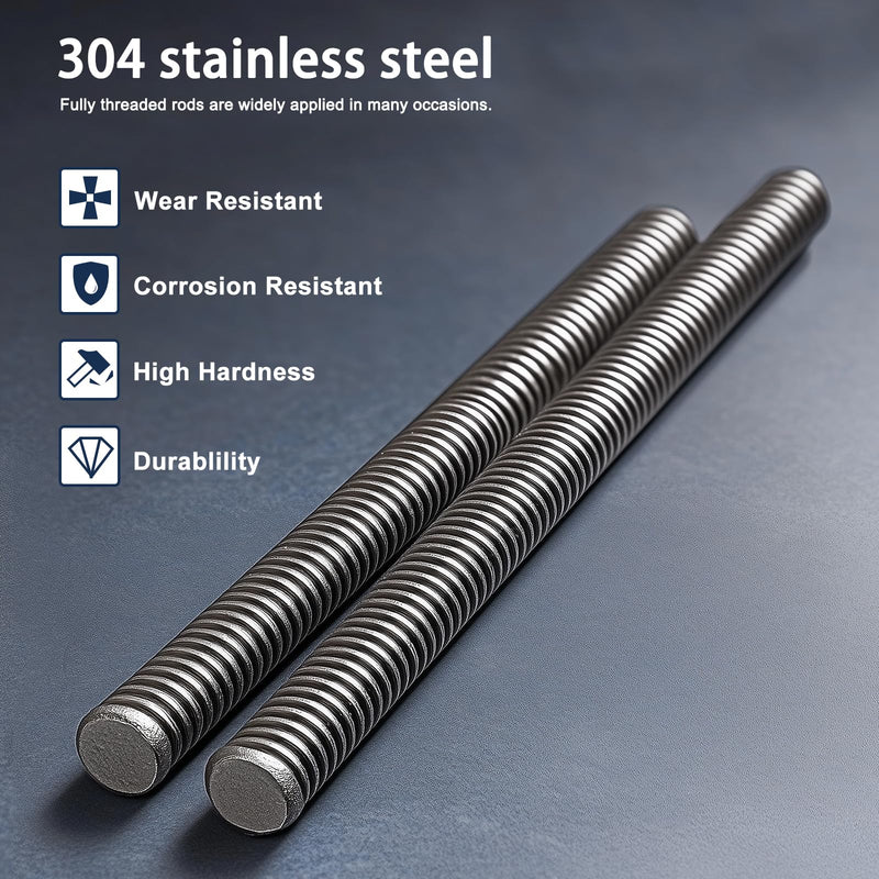 3/8"-16 Fully All Threaded Rod & Studs, 12" Length, 304 Stainless Steel Right Hand Thread Screw for Furniture Anchor Bolts, Clamps, Hangers and U-Bolts 2 Pack 3/8"-16 x 12"