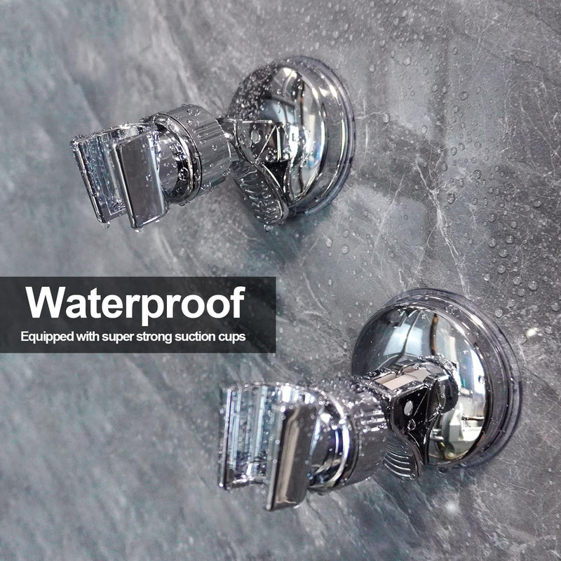 BlingKingdom 2pcs Adjustable Shower Head Holders, No Drill Shower Mounting Brackets Removable Handheld Showerhead Clips Bathroom Suction Cup Handheld Shower Head Bracket (Silver)
