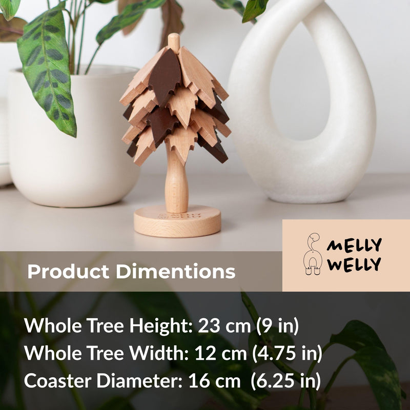 Expandable Wooden Tree Trivet Set – Modular Leaf Design, Non-Slip Silicone Base, Heat Resistant Pot Stand, Decorative Kitchen and Table Protection. Gift for mom