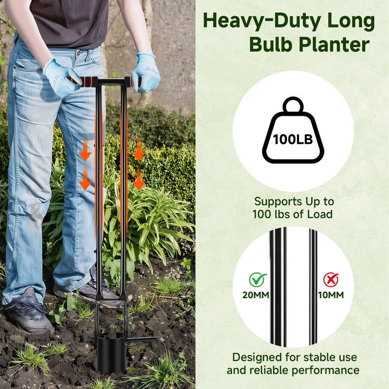 Bulb Planter Tool,2026 Upgraded Bulb Planter Tool Long Handle,Serrated Base Garden Tool with Double Pressure Frame for Digging Holes to Plant Tulips, Iris, Daffodils,Potato