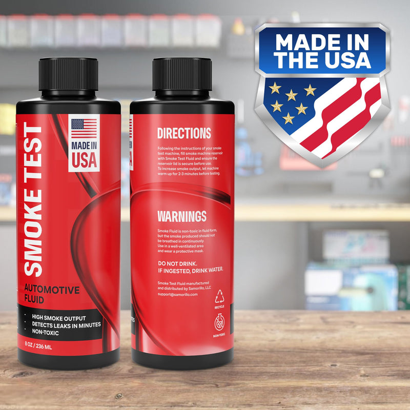 Smoke Test Fluid for Automotive Smoke Machines - 8oz Solution Creates High Density Smoke - Made in USA - Detect Leaks in All Systems EVAP, Intake, Fuel, Vacuum, Exhaust Systems, Turbo & Super Charger