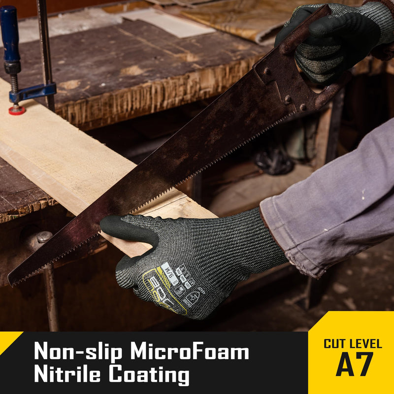 COOLJOB ANSI A7 Cut Resistant Gloves, Cut Proof Work Gloves with Grip, Touchscreen, for Men and Women, Used for Construction, Warehouse, Glass Handling, Wood Work, Grey XLarge, 3 Pairs X-Large A7 Pack of 3