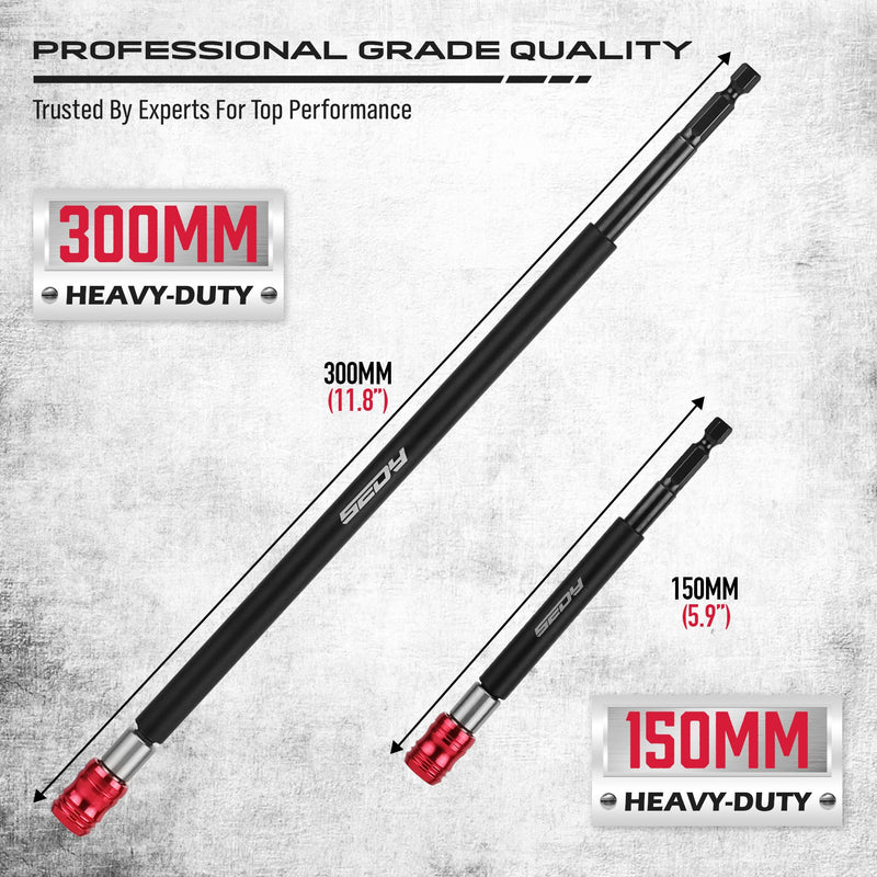 Magnetic Screwdriver Bit Holder Set: 2-Piece 1/4 Inch Hex Shank Quick Release Extension Adapter | Super Straight Durable CR-V Steel | Universal Fit for Impact Driver Bits | 6", 12" Long 2 Pieces