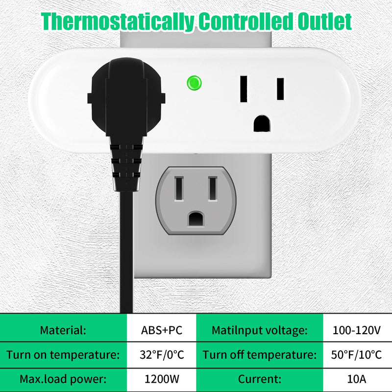 Thermostatically Controlled Outlet - On at 32°F/Off at 50 °F, Thermostat Plug Outlet, No Need to Close Manually, for Chicken Water Coop Heater Heated Water Bowl Bird Bath Deicer Roof Cable (1 Pcs) 1 Pcs