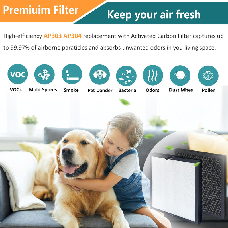 AP303 AP304 Replacement Filter for DAYETTE & Freshdew Air Purifier, 2-Pack